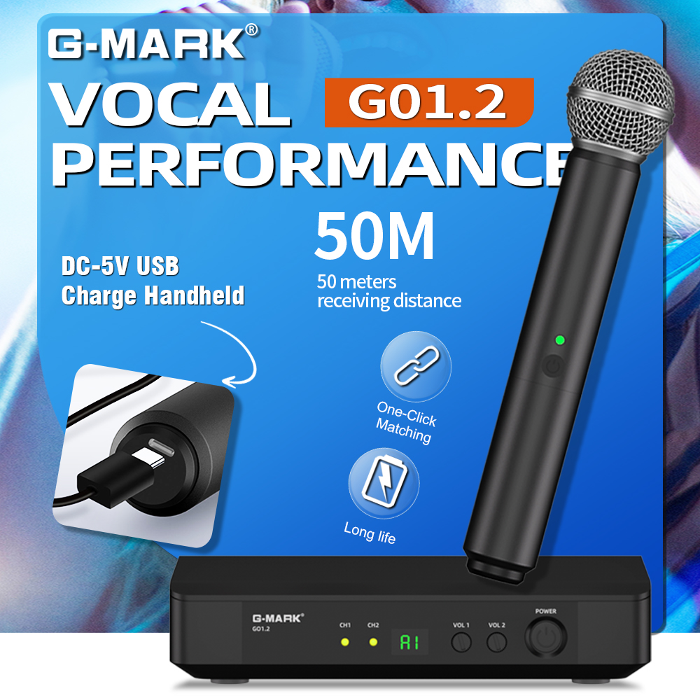 Rechargeable Wireless Mic Lithium Battery - G-MARK UHF Wireless Microphone Karaoke Universal