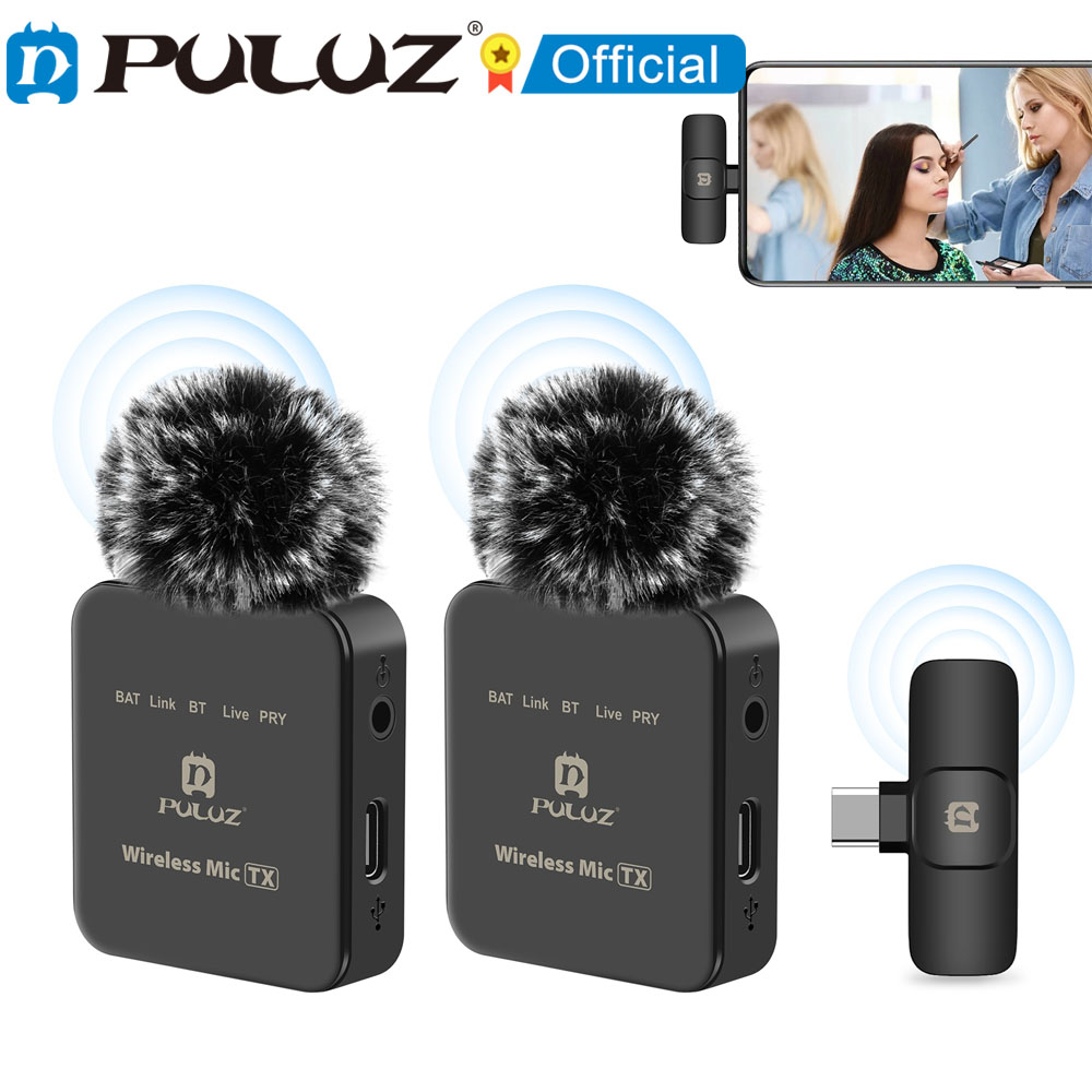 Wireless Lavalier Microphone Dual Receiver - PULUZ Wireless Lavalier Microphone for iPhone