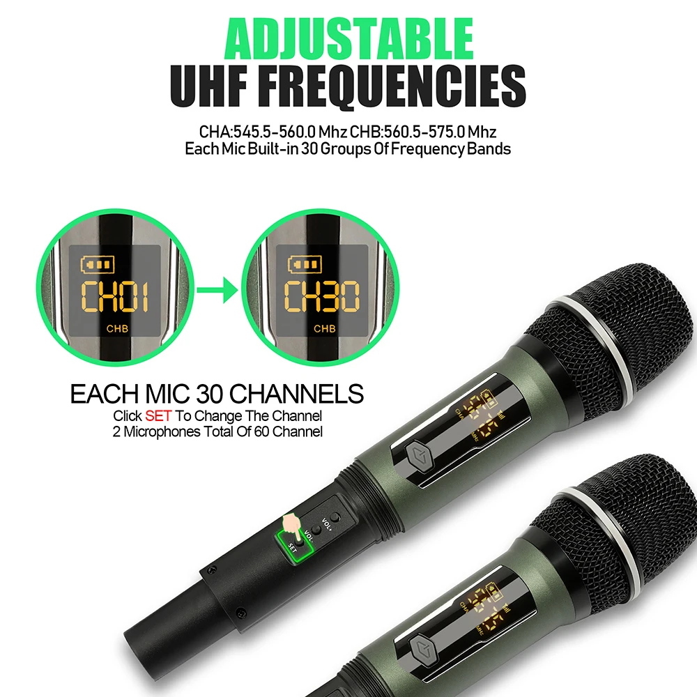 Dual Handheld Dynamic Karaoke  - Uhf Wireless Microphone System Dual Channel ulasan dan harga