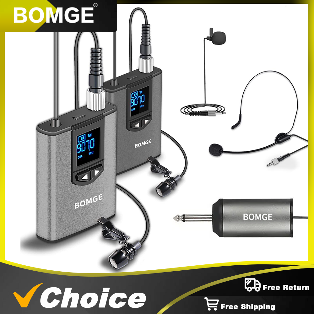 BOMGE Dual Wireless Microphone - Wireless Lavalier Microphone Dual Receiver ulasan dan harga