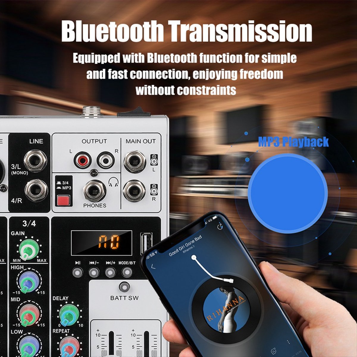 DTC5 4 Channels Audio Mixer Po - Karaoke Amplifier Mixer Bluetooth ulasan dan harga