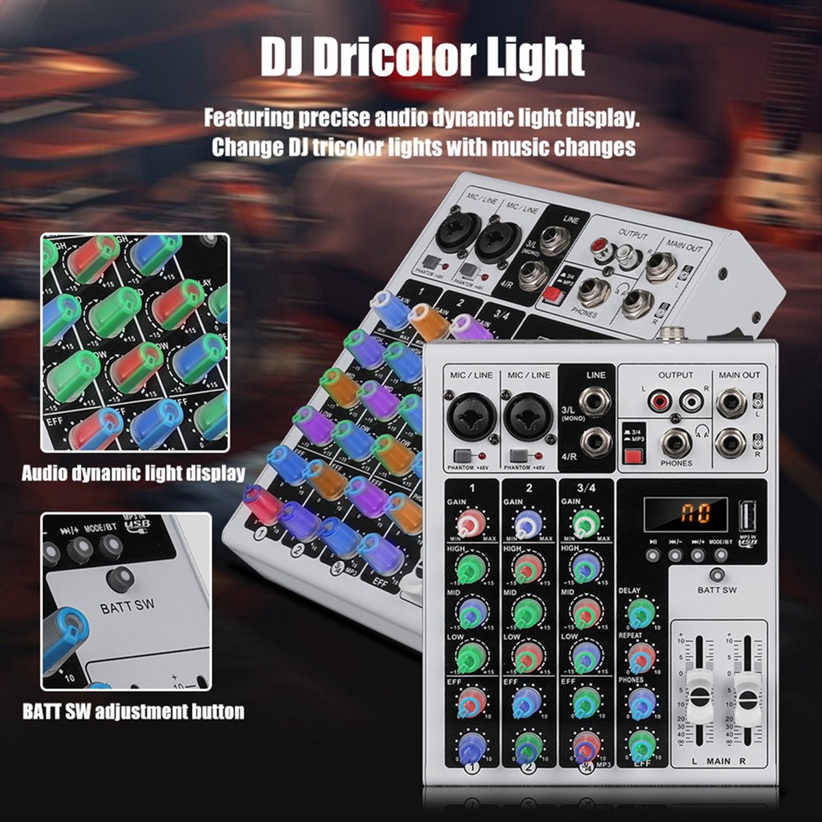 DTC5 4 Channels Audio Mixer Po - Karaoke Amplifier Mixer Bluetooth ulasan dan harga