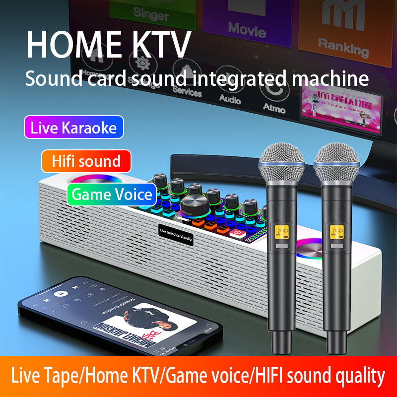 SY8 Live Broadcast Sound Card  - Karaoke Machine Portable With 2 Mic ulasan dan harga