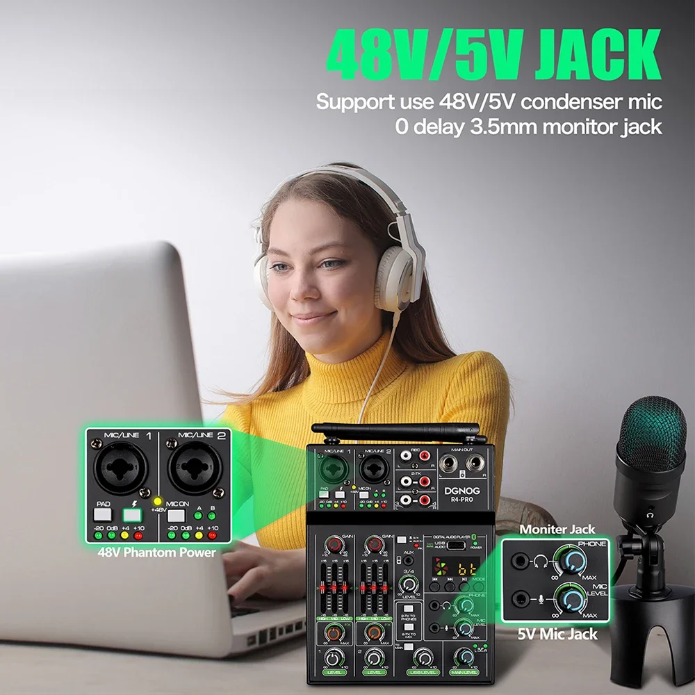 DGNOG 4 Channel Audio Mixer US - Karaoke Amplifier Mixer Bluetooth ulasan dan harga